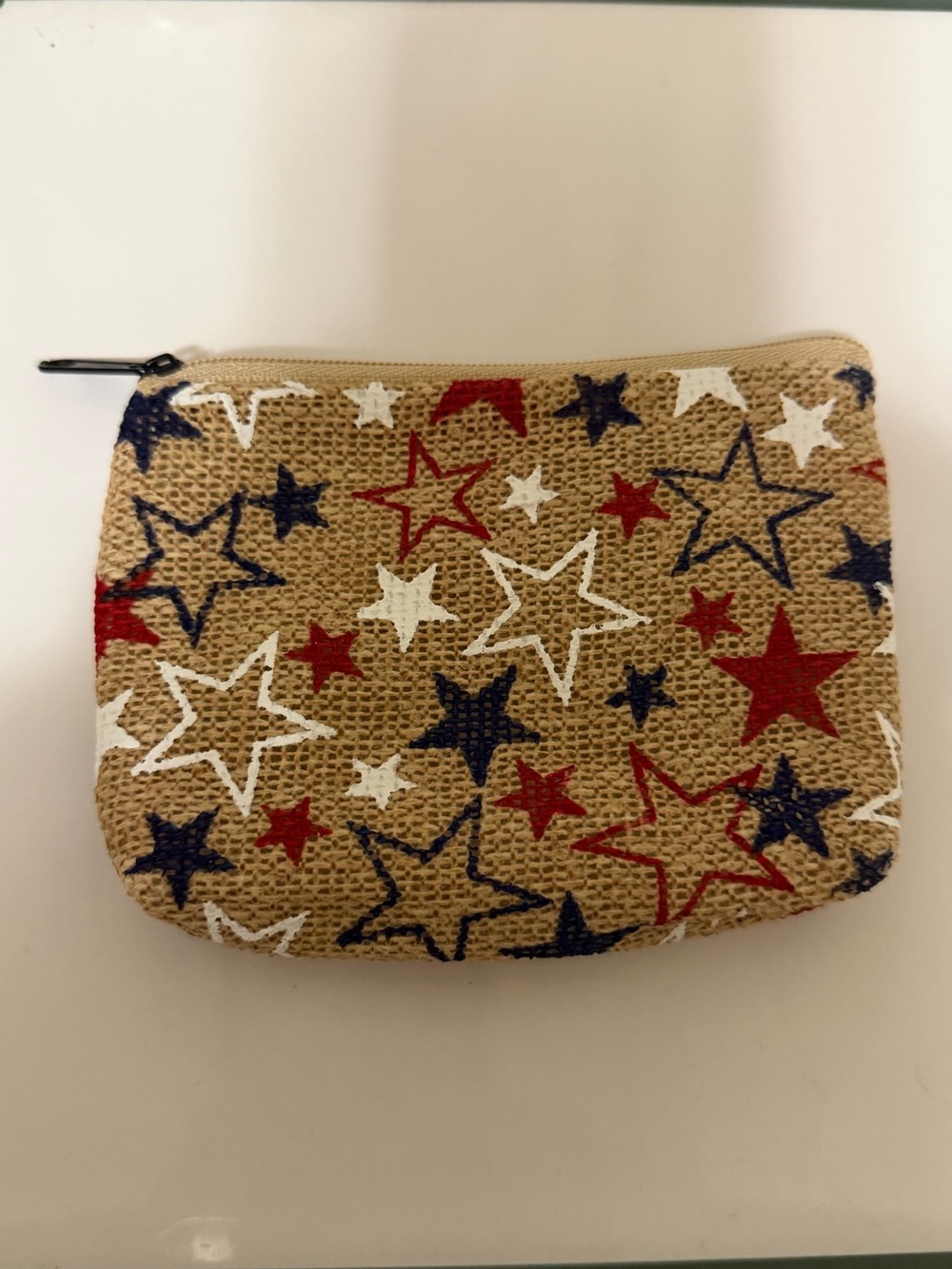 Canvas Star Print Zip Pouch - Tan, Red & Navy